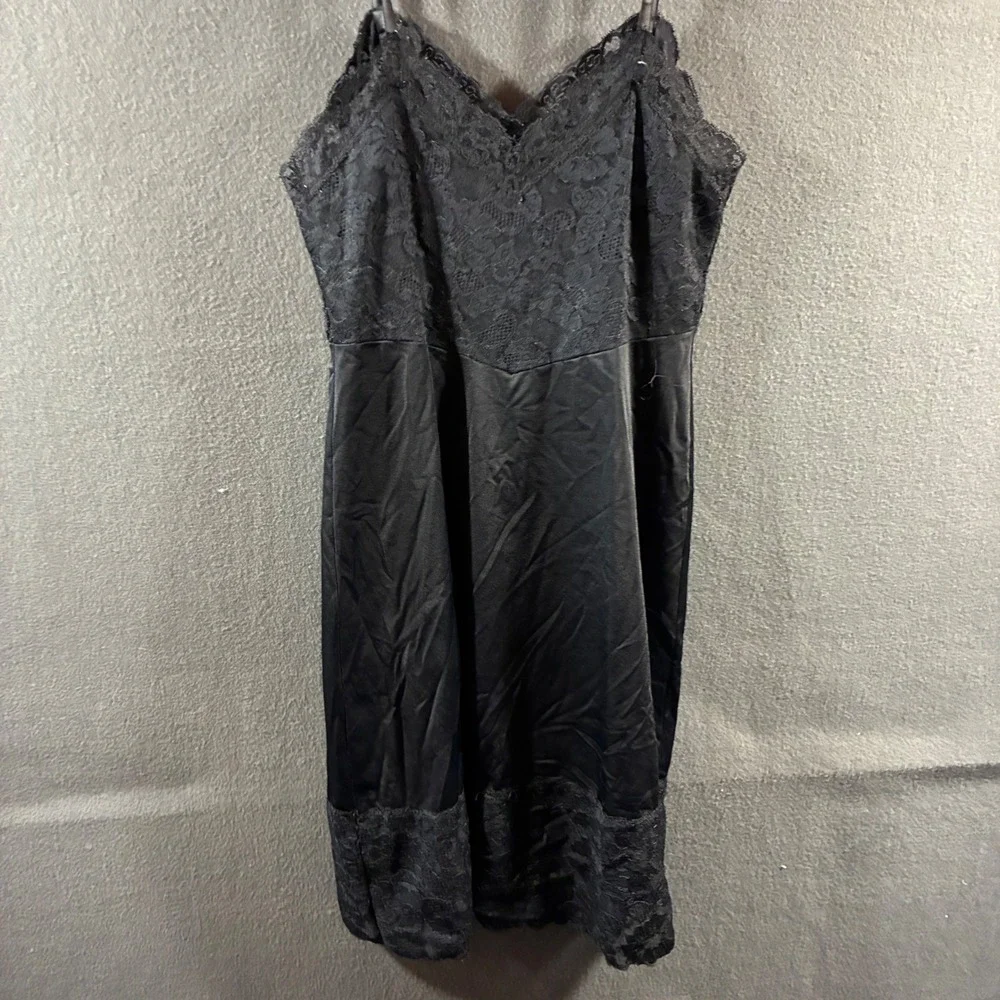 vtg y2k women babydoll slip dress 32 6 small Van Raalte Lace whimsygoth Black